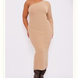 PrettyLittleThing Beige One-Shoulder Dress
